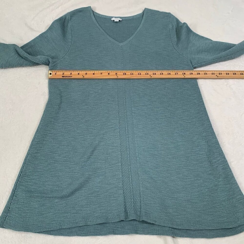 J. Jill Women Seafoam Blue Green V-Neck Textured Cotton Blend Knit‎ Sweater L - Picture 9 of 10